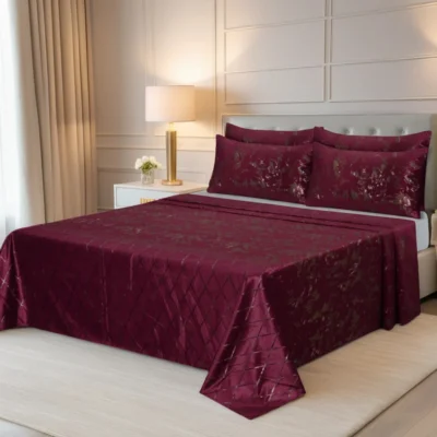 MAROON VELVET BEDSHEET SET – 5 PCS